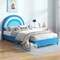 Velvet Kids Twin Bed with Adjustable Headboard Sturdy Wooden Frame and Soft Upholstery